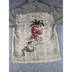 Mens Rietveld USA Hawaiian Surfing Mermaid Shirt Olive Green Size M 1367